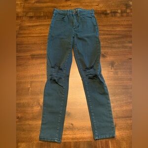 American Eagle Skinny‎ Jeans Size 2 Short Green Distressed Super Hi-Rise Jegging